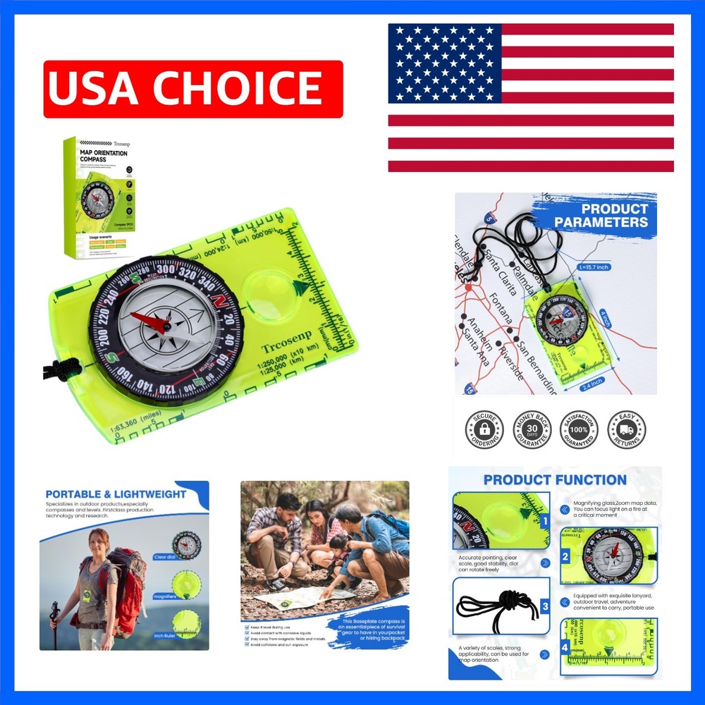 Outdoor Compass with Adjustable Declination, Magnifier, Ruler, Scale, Multifu…