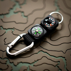 Black Carabiner Key Chain Compass Thermometer Metal Camping Outdoor Gadgets Hiki