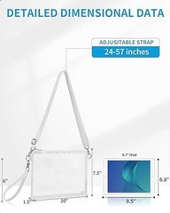 Clear Bag for Stadium Events, Clear Purse with Detachable Strap, Sports White