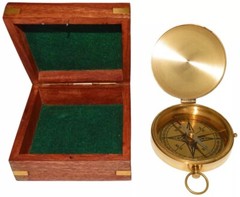 Large 4″ Brass Compass & Rosewood Storage Box, Fully Functional, Nautical Pirate