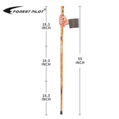 3 Pieces Detachable Fir Wood Walking Stick Wolf Carving with a Compass(Nature…
