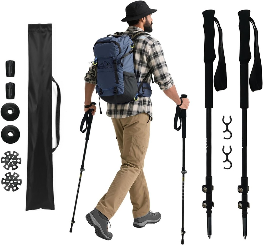 Fiber Trekking Poles 2 Pcs Ultra Lightweight Telescopic Collapsible Hiking Poles