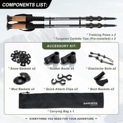 100% Carbon Fiber Hiking Trekking Poles Ultra Strong Carbon Hiking Sticks W/