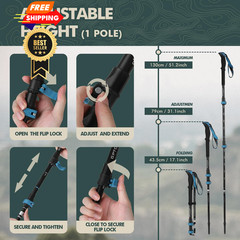 GPTCAMP Hiking Stick,1PC Trekking Pole Collapsible 17.32″, Blue(1 Pole)
