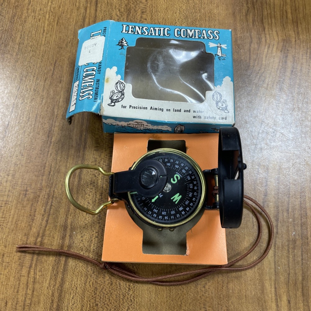 VINTAGE Lensatic Engineer Compass Your Direction Protector W Original Box 1960’s