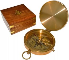 Large 4″ Brass Compass & Rosewood Storage Box, Fully Functional, Nautical Pirate