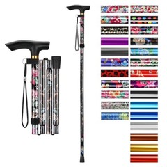 Folding Cane, 5-Level Adjustable Height Walking Stick Lightweight Black Floral
