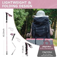 Hiking Poles Collapsible Trekking Poles Aluminum Alloy Hiking 95-115cm Pink