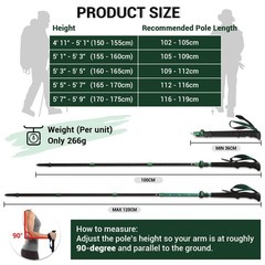 TheFitLife Collapsible Trekking Poles 100-120cm for Users 5’7″ or under, Red