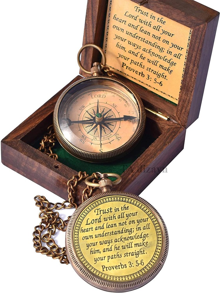 Trust in The Lord with All Your Heart -Proverbs 3: 5-6 Quote Engraved Compass…