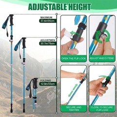 Lightweight Adjustable Aluminum Trekking Poles 2 Pack for Kids