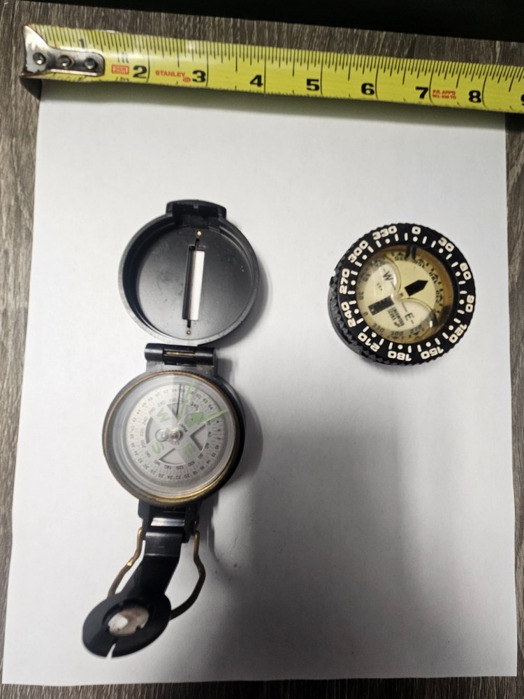 Lot of 2 Compasses Lensatic Engineer Marching + Diving Compass Both Working