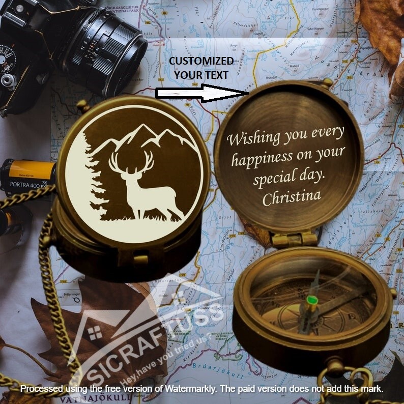 Personalized Hiking Brass Compass – Pocket Brass Compass – Engraved Brass Compas