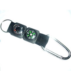 2PCS Multifunction Camping Carabiner Compass Thermometer Keychain Outdoor Tools