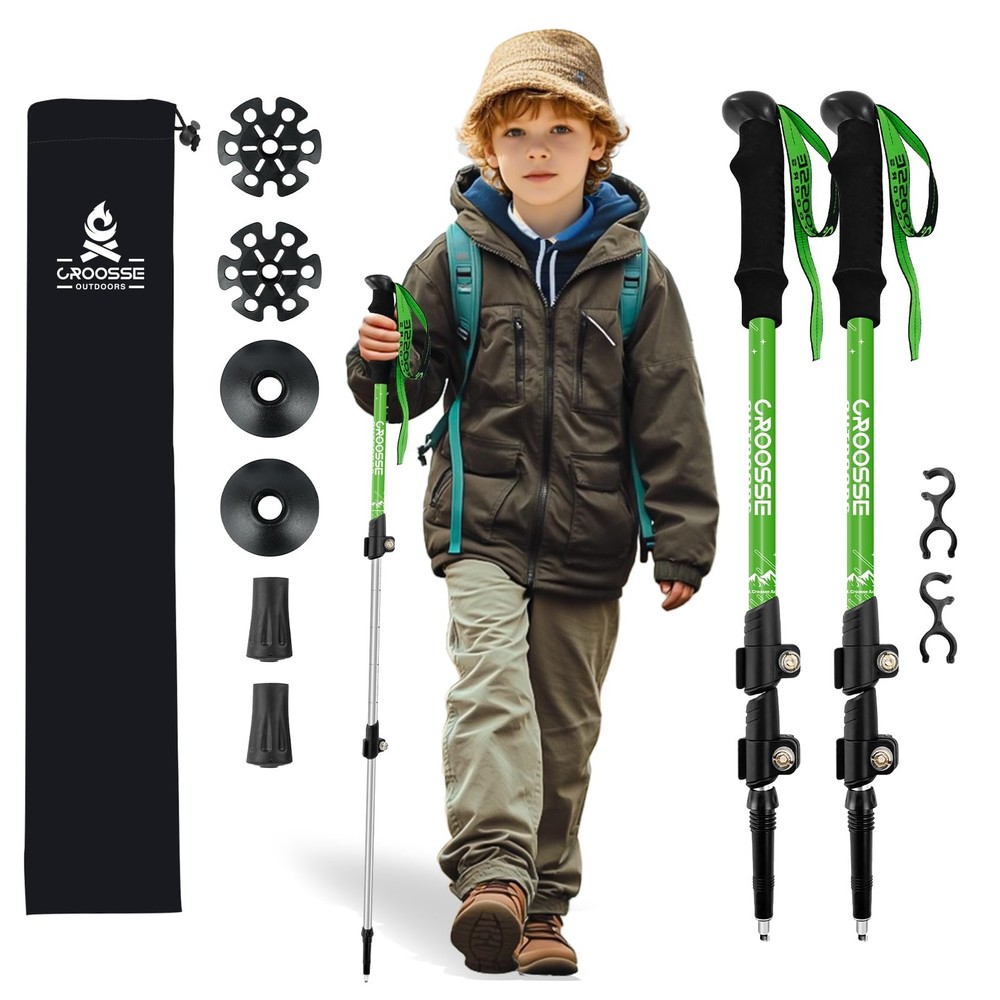 Lightweight Collapsible Kids Hiking Poles – Retractable 20″, Green