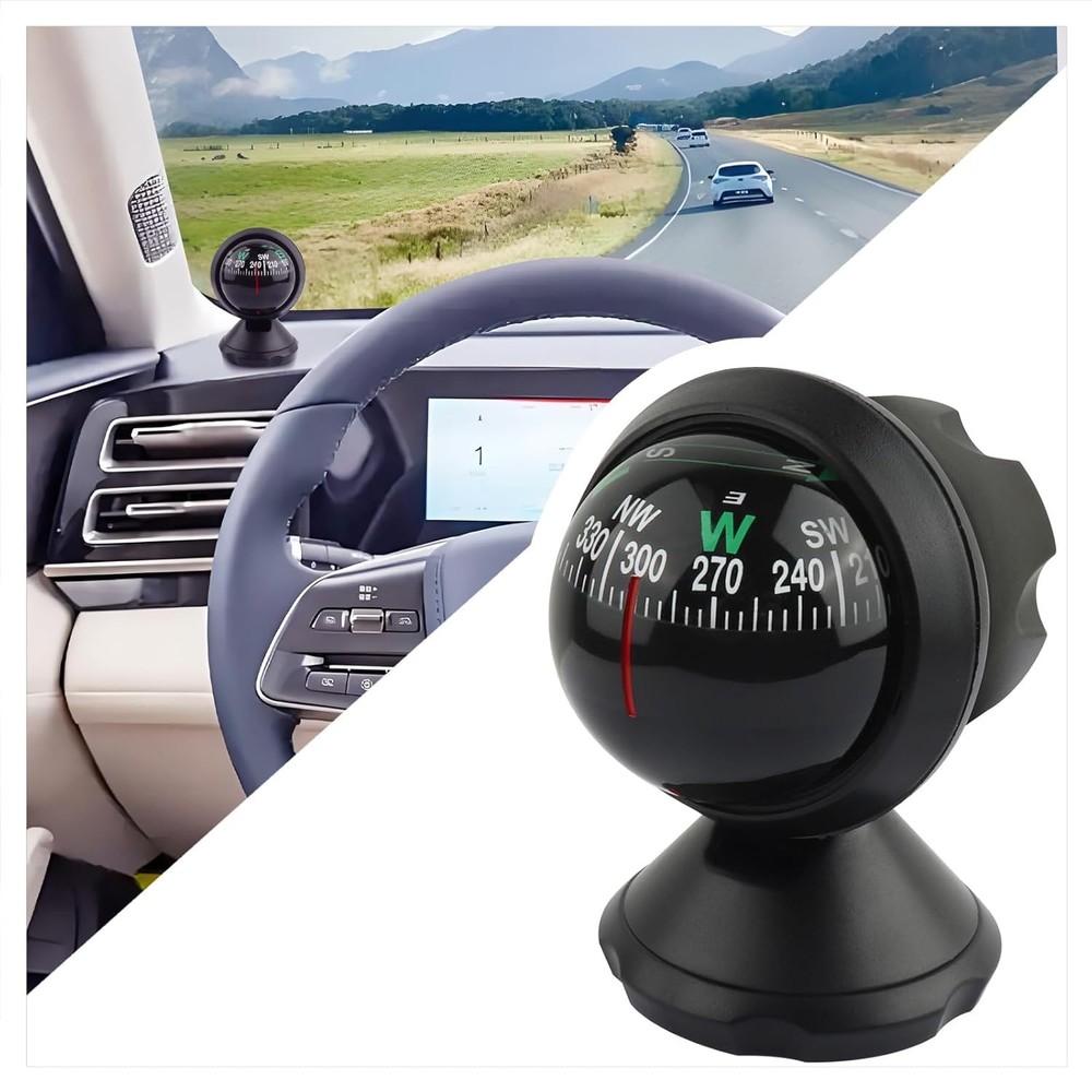 Car Compass Ball Dashboard Magnetic Compass for Car Truck Adjustable Night