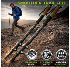 TREKOLOGY 3K Carbon Fiber Trekking Poles (210g) & 10pc Accessory Kit (US)