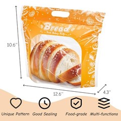 100 Pieces Plastic Bread Bags, 12.6” x 10.6” x 4.3” Zippered Sourdough Bag