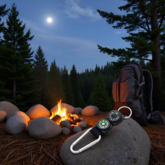 Black Carabiner Key Chain Compass Thermometer Metal Camping Outdoor Gadgets Hiki