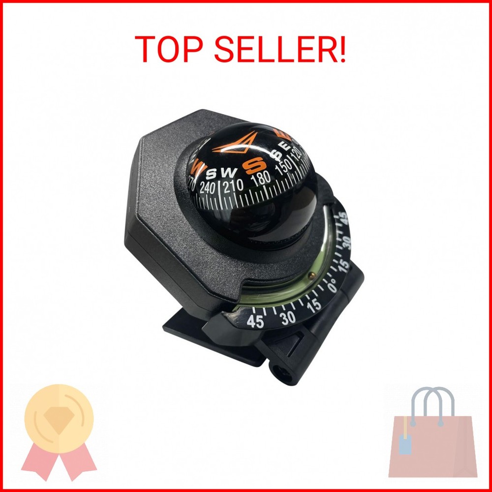Car Compass, Car Dashboard Compass Ball with Slope Meter, Adjustable Night Visio