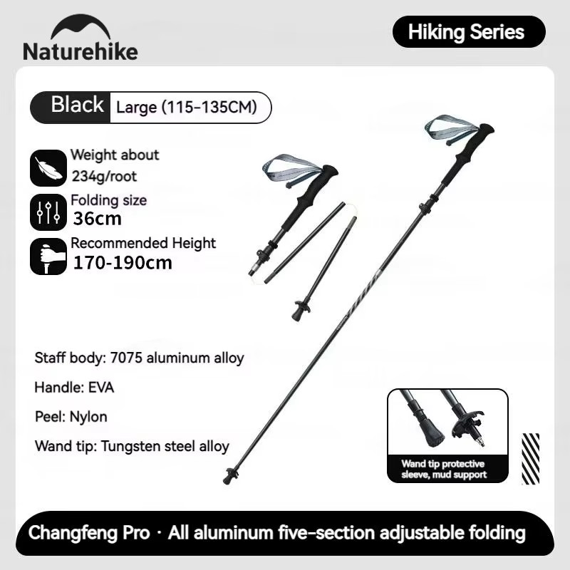 5-Section Trekking Pole Carbon Fiber Aluminum Alloy Folding Teleskopic Stick Ult