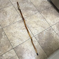 Wood Walking Stick Brown Hiking with Wrist Strap and Rubber Tip