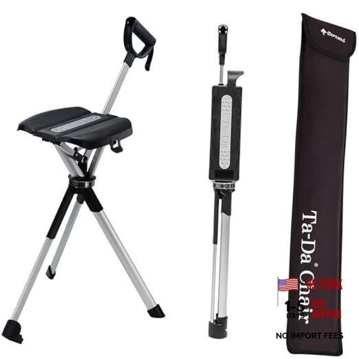 Ta-Da Chair Series 2- Portable Walking Stick, Cane with Seat, M (34.2″) Black
