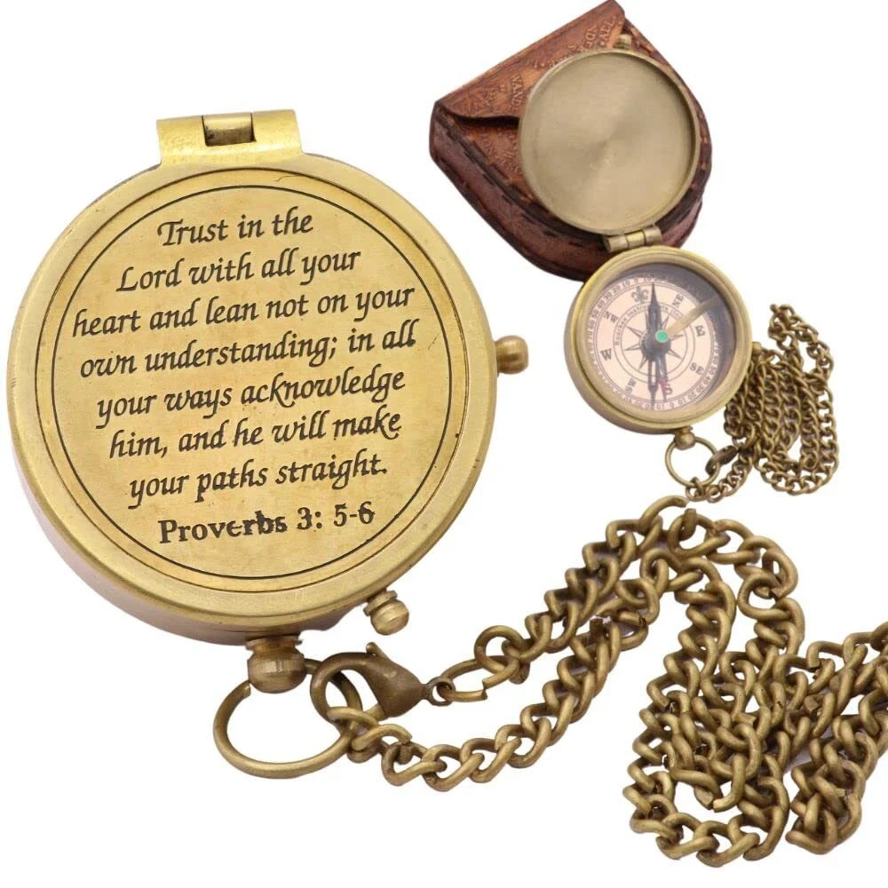 Trust in The Lord Proverbs 3 5-6 Solid Brass Directional Engraved Compass Bap…