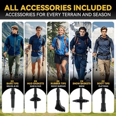 Carbon Fiber Collapsible Trekking Poles with Cork Grip, 2 PCS