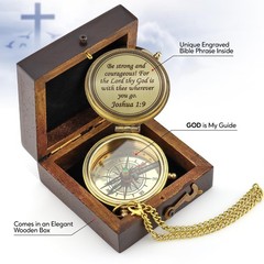 God is My Guide Polished Brass Compass Gift with Display Box – Engraved