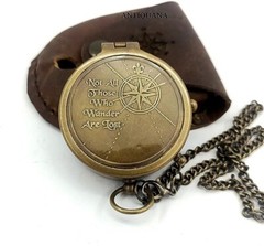 Brass Compass Unique Print Engraved Compass with Leather Case and Chain