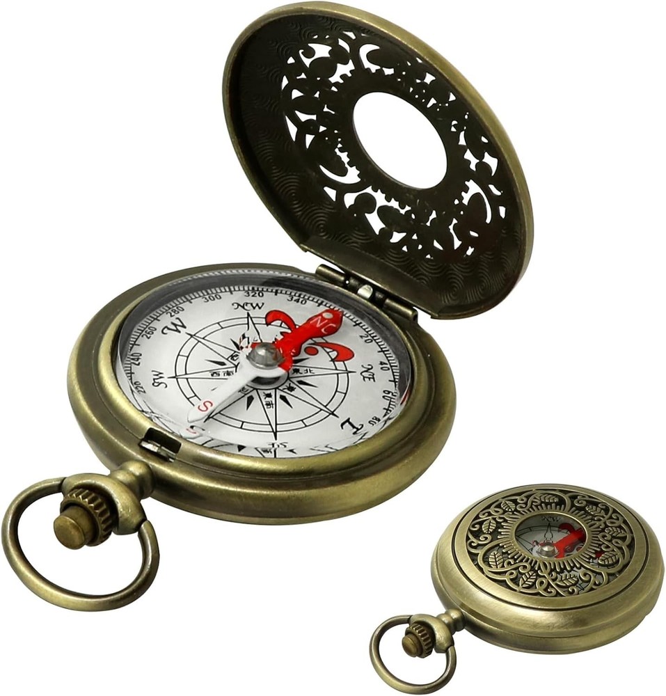 Vintage Brass Pocket Compass Waterproof Survival Tool Outdoor Adventures Retro