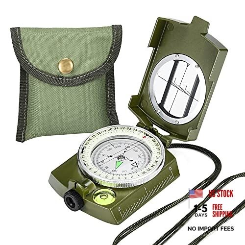 Military Lensatic Sighting Compass Survival with Carrying Bag, Compass for