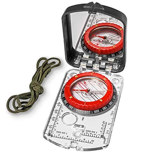 Boy Scout Sighting Compass – Adjustable Declination Mirror, Compass Base Red