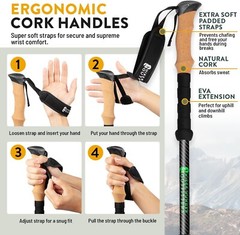 Moisture-wicking Cork Grip Trekking Poles – Adjustable Length for All Hikers