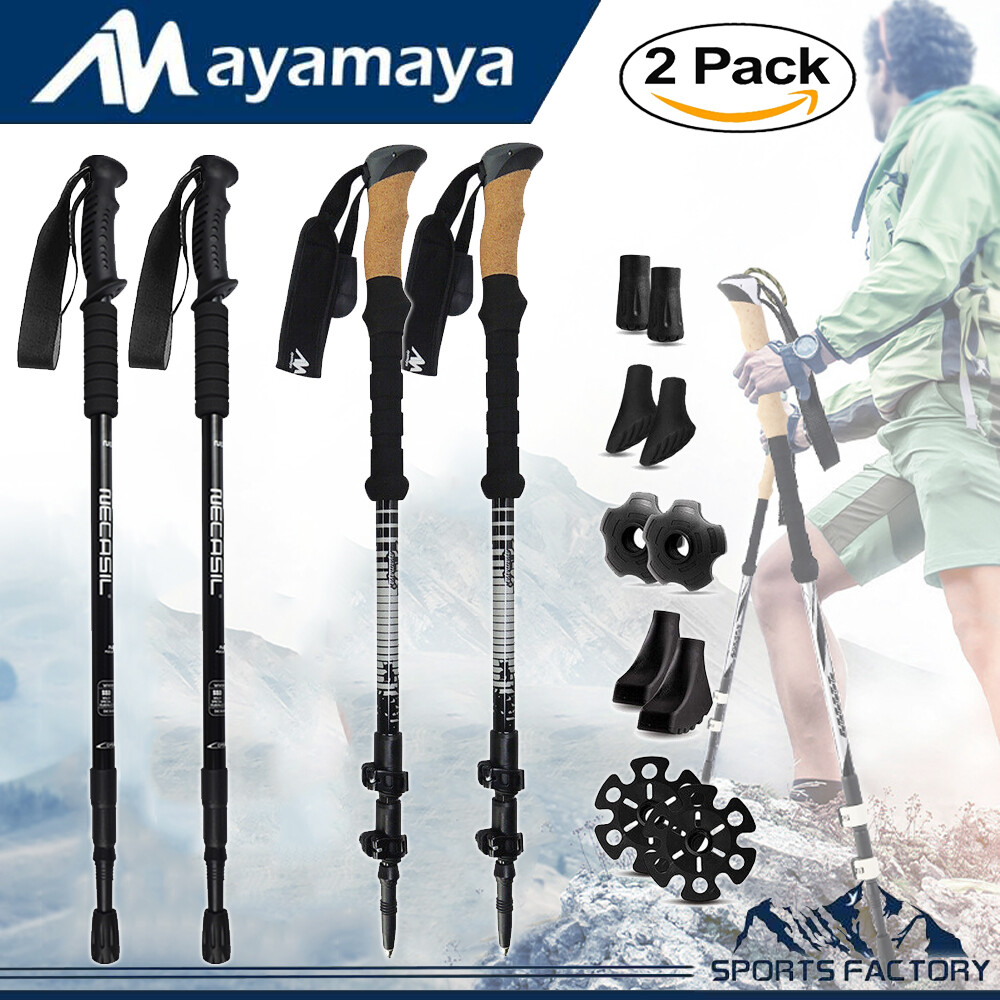 2X Aluminum Trekking Poles Walking Hiking Stick Adjustable Antishock Alpenstock