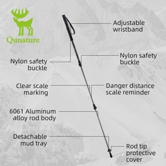 Qunature Ultra-Light 3-Section Trekking Pole Aluminum Sticks with Quick Lock 53″