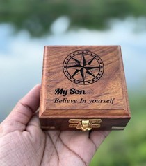 to My Son Engraved Brass Compass with Wooden Box – Inspirational Gift from Dad