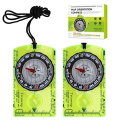 Outdoor Compass with Adjustable Declination, Magnifier, Ruler, 2 PACK Green