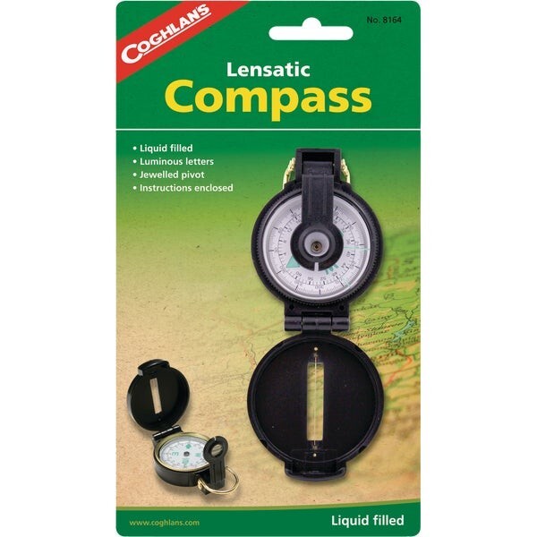 (12)-Coghlans Hiking Camping Plastic Liquid Filled Lensatic Compass Model: 8164