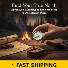 Wind & Weather Antiqued Brass Poem Compass with Leather Case