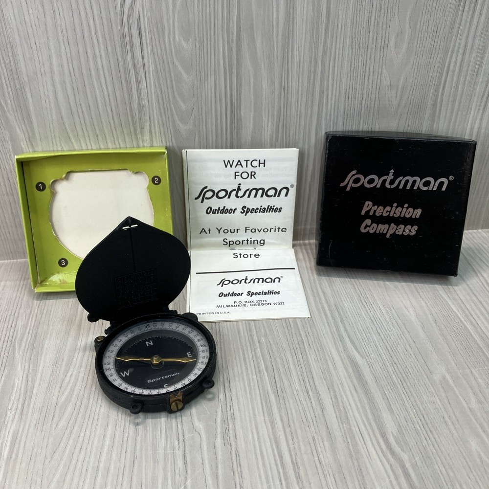 1970s Era Sportsman Precision Compass Black Crackle Finish NIB NOS