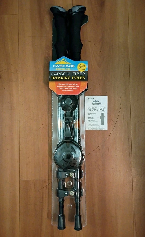 Cascade Mountain Tech Carbon Fiber Hiking Trekking Poles EVA Grip 2 Poles NEW.