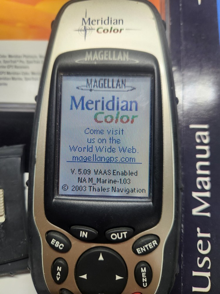Magellan Meridian Color Handheld GPS Receiver With Manuals And Memory Card