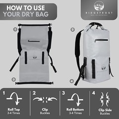 Ridgefrost 20L Dry Bag | Waterproof w/2 Compartments | Dry Bag for Light Grey
