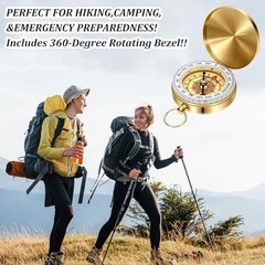 Brass Compass for Hiking Large Dial Pocket Compass with Keychain Loop Camping