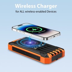 36000mAh Güneş Enerjili Powerbank Kablosuz Şarj 4 Kablo LED Fener Outdoor