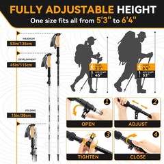Collapsible Trekking Poles for Hiking – Lightweight Adjustable Aluminum Foldi…