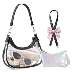 Clear Bag for Stadium Events, Clear Shoulder Bag for Stadium Small Black