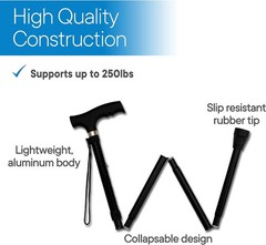 Lightweight Aluminum Folding Cane – Adjustable Height – Collapsible 11″